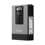 A RICH SOLAR NOVA MAX 3K off-grid inverter with a digital display, labeled buttons, and a side label listing product specifications. The device features a sleek gray and black design. Please note that this product description does not appear to contain meaningful product information or any relevant SEO keywords extractable from this content.