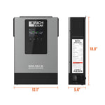 Front and side views of a gray Rich Solar NOVA MAX 3K inverter, with dimensions labeled: 12.1 inches wide, 18.8 inches tall, and 5.6 inches deep. This product description does not appear to contain meaningful product information—only CSS code is present; therefore, there are no relevant SEO keywords extractable from this content.