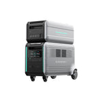 The Zendure SuperBase V is a sleek, modern portable power station with wheels, digital display, control buttons, and a stackable Satellite Battery—ideal for smart energy management and home energy storage.