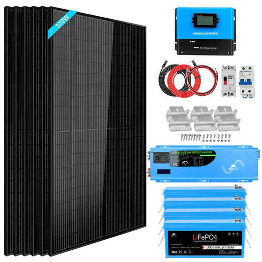 Sungold Power Off‑Grid 6,000W Solar Kit 48VDC 120V/240V Inverter | LiFePO4 10.24 kWh Battery & 6×370W Solar Panels (SGK‑PRO64)