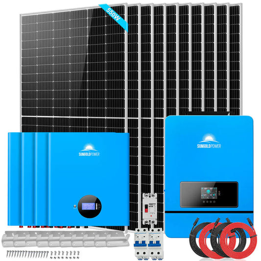 Sungold Power Off‑Grid 10,000W Solar Kit 48VDC 120V/240V Inverter | 10×550W Panels & 4×5.12kWh Powerwall LiFePO4 Battery (SGM‑10K20)
