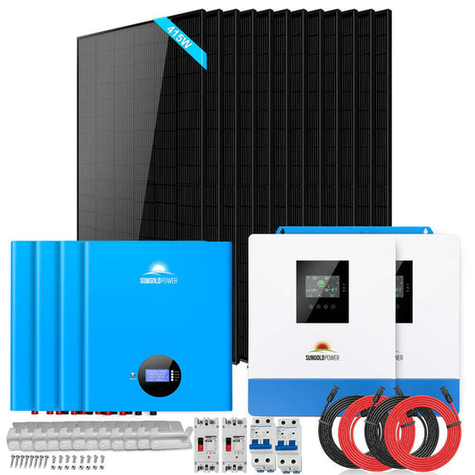 Sungold Power Off‑Grid Solar Kit 10,000W 48VDC 120VAC/240V 20.48 kWh Powerwall Lithium Battery 12×415W Solar Panels SGM‑10M2T
