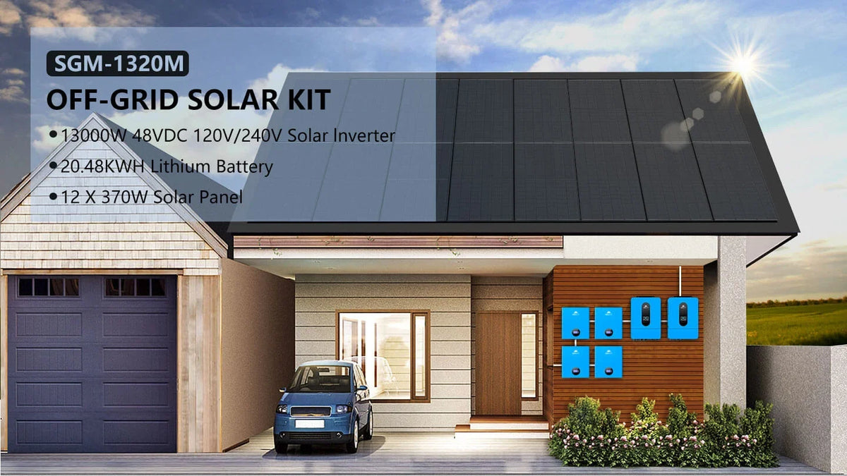 Sungold Power Off‑Grid Solar Kit 13,000W 48VDC 120VAC/240V 20.48 kWh Powerwall Lithium Battery & 12×370W Solar Panels SGM‑1320M