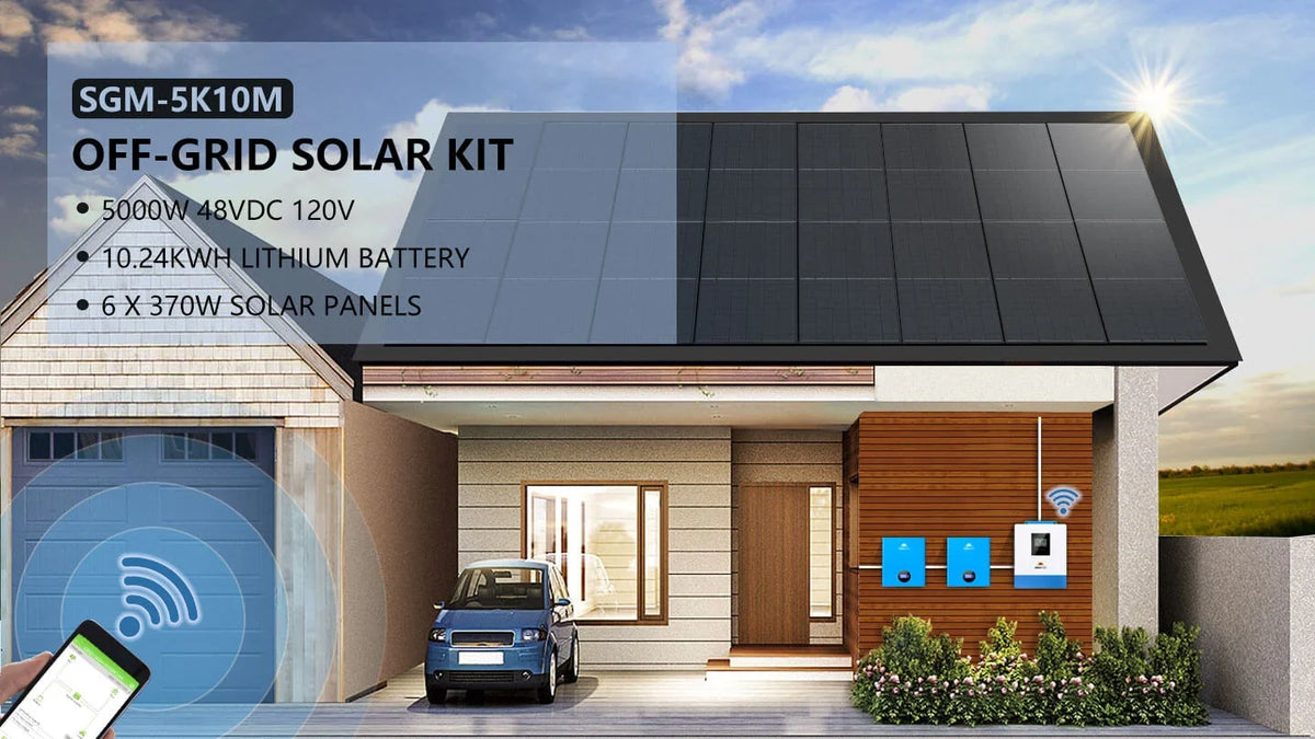 Sungold Power Off‑Grid Solar Kit 5,000W 48VDC 120V 10.24 kWh Powerwall Lithium Battery & 6×370W Solar Panels SGM‑5K10M