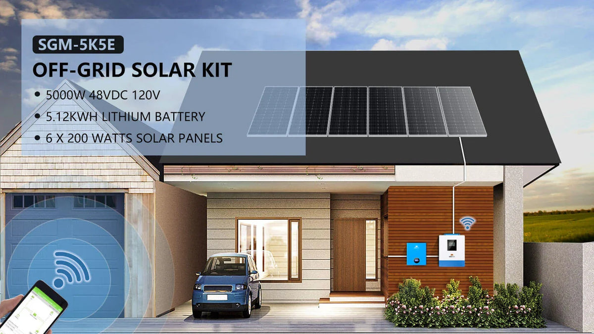 Sungold Power 5,000W Off‑Grid Solar Kit 48VDC 120V 5.12 kWh Powerwall Battery & 6×200W Solar Panels SGM‑5K5E