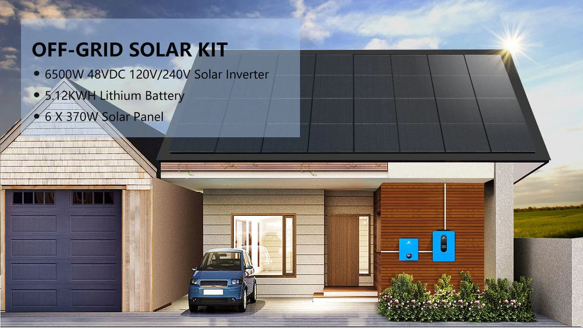Sungold Power 6,500W Off‑Grid Solar Kit 48VDC 120VAC 5.12 kWh Powerwall Lithium Battery & 6×370W Solar Panels SGM‑655M