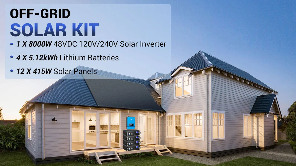 Sungold Power Off-Grid 8000W Solar Kit 48VDC 120V/240V Solar Inverter 12 x 415W Solar Panels 4 x 5.12kWh Lithium Battery SGM‑8K20