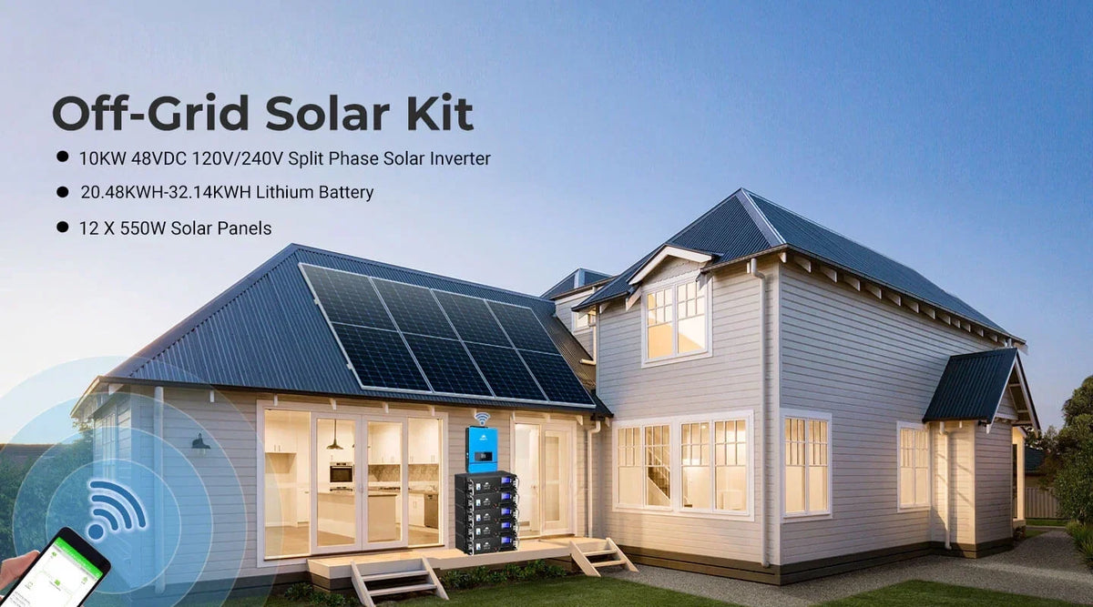 Sungold Power 10,000W Off‑Grid Solar Kit 25.6 kWh 48VDC 120V/240V 12×550W Solar Panels SGR‑10K25S