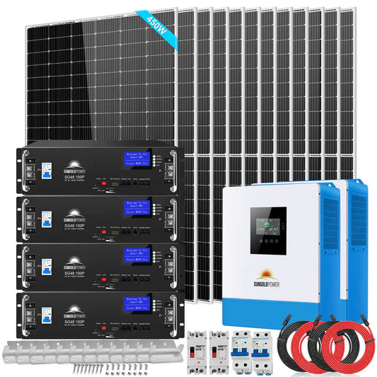 Sungold Power Off‑Grid 10,000W Solar Kit 48VDC 120V/240V Output | LiFePO4 20.48 kWh Battery & 12×450W Panels (SGR‑10K2M)