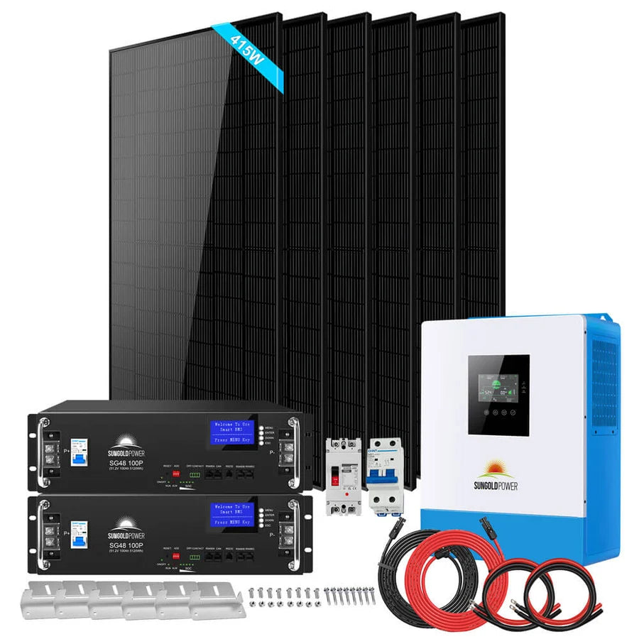 Certainly! Here’s your revised description, naturally blending in elements from your provided “keywords”: A complete solar power kit including six solar panels, two battery units, inverter, wires, mounting brackets, and connectors—all arranged neatly on a white background. Sorry, no SEO keywords can be extracted; the presented product description focuses solely on showcasing each included component with clear visual detail.