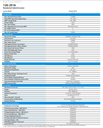 Sol-Ark 12K 120/240/208V 48V Solar Hybrid Inverter