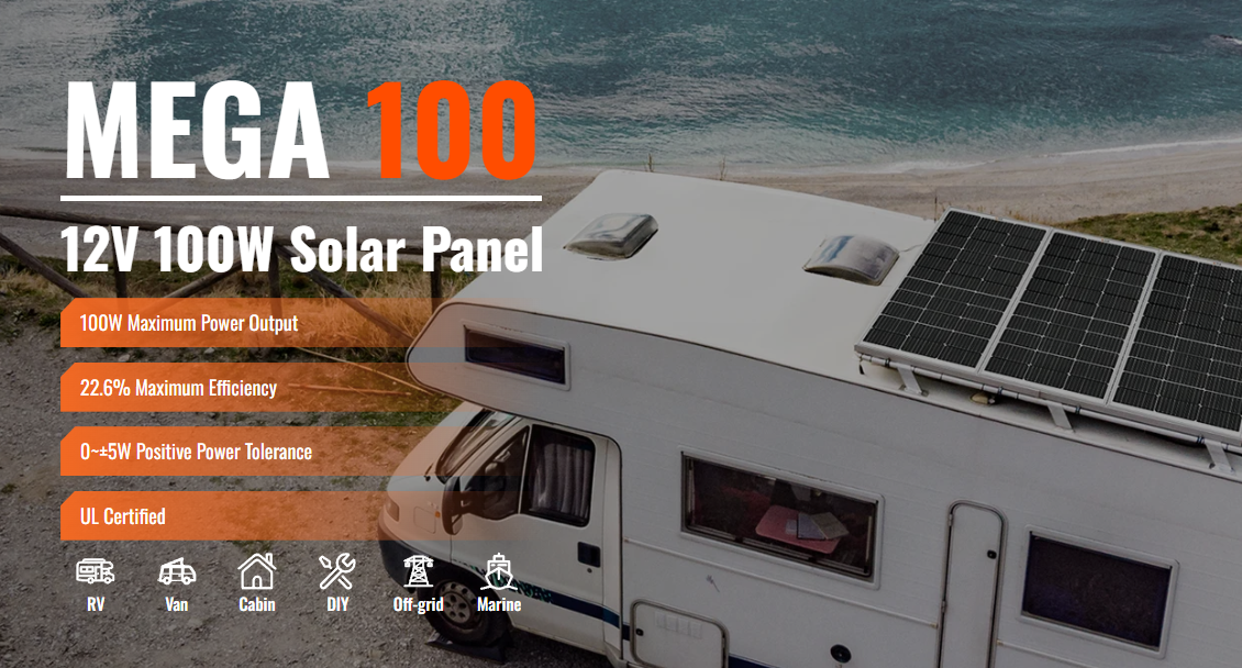 RICH SOLAR MEGA 100W 12V Monocrystalline Rigid Solar Panel