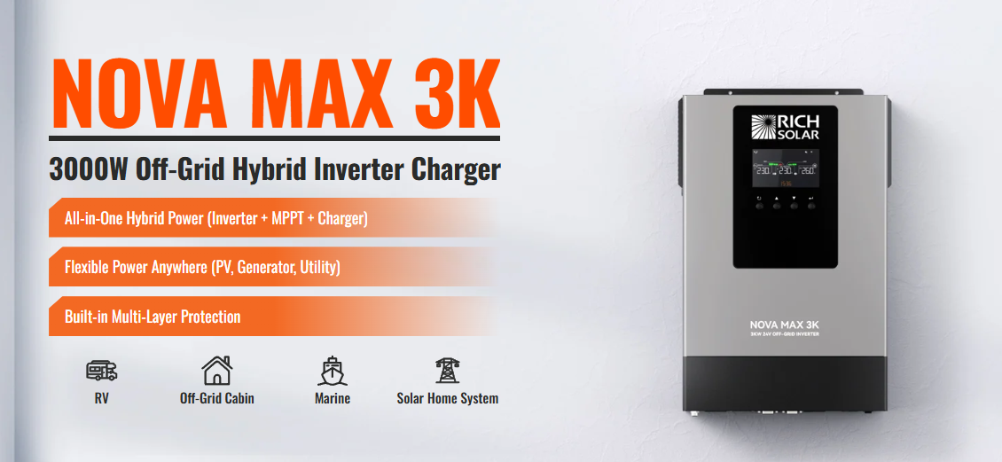 Rich Solar NOVA MAX 3K | 3000W 24V Off-Grid Hybrid Pure Sine Wave Inverter