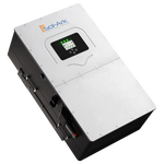 The Sol-Ark 60K inverter features a metal casing, digital display, indicator lights, and control buttons. Designed for solar and backup power systems, it offers reliable AC/DC coupling under the trusted Sol-Ark brand name.