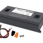 Certainly! Here’s a rewritten version of the sentence using the provided product data: A large black rectangular BigBattery with a white label on top, two carrying handles, and included accessories—red and black cables, connectors, and screws—all displayed on a white background; ideal for showcasing in font display or IBM Plex Sans-styled guides using CSS variables.