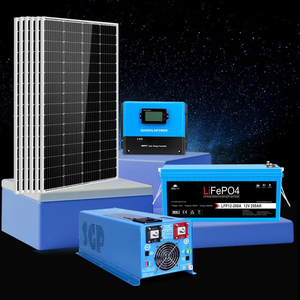 Sungold Power 4,000W Off‑Grid Solar Kit 12VDC 120V/240V LiFePO₄ Battery 1,200W Solar Backup SGK‑PR4S