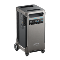 The Anker Solix F3800 is a portable power station with wheels, handle, digital display, front control panel, and expandable capacity—ideal for backup power and easy transport.