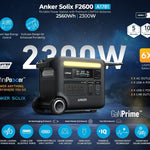 Anker SOLIX F2600 Portable Solar Generator with BP2600 Expansion Battery - 5120Wh Storage, 2400W Output, 200W Solar Panel