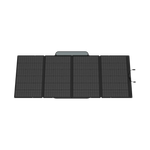The Ecoflow 400W portable solar panel has a foldable design with four connected rectangular segments and a top carrying handle, shown from above on a transparent background—perfect for off-grid living.