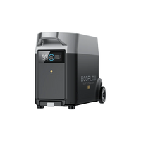 The EcoFlow portable power generator features wheels, a display screen for battery info, a sleek dark design, 6500W MultiCharge support, and works with the EcoFlow Smart Generator or Smart Extra Battery for longer use.