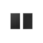 Two rectangular 100W Ecoflow solar panels are shown: one faces forward, revealing its photovoltaic cell grid; the other faces backward, displaying a plain black weatherproof surface, an electrical junction box, and attached cables.