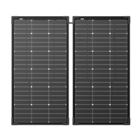 Two Ecoflow rectangular solar panels with a grid of small white dots and lines are placed side by side, highlighting their modular design for flexible installation and high conversion efficiency against a plain background.