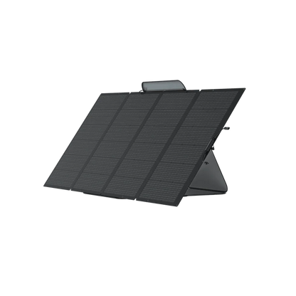 The EcoFlow portable foldable solar panel features four black rectangular sections and a rear stand, angled against a white background—perfect for charging your EcoFlow Delta Pro solar generator, which offers up to 3600W output.