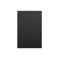 A square, black Ecoflow solar panel featuring a grid pattern of monocrystalline cells is shown front-facing against a plain black background, with a white rectangular tab extending from the upper right side.