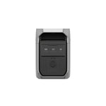 Front view of the Ecoflow high-performance portable power station in black and gray, with a top vent, control buttons, display panel, central circular dial, and a modern rectangular design that supports solar charging for convenience.