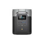 Front view of the EcoFlow Delta Max portable power station by Ecoflow, featuring a digital battery display and ports for USB, USB-C, and AC output. This modern solar generator works seamlessly with solar panels for dependable off-grid power.