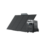 The EcoFlow portable solar generator pairs a large foldable solar panel with a compact power station, offering digital controls, multiple outlets, a robust LFP battery, and advanced BMS protection for reliable mobile energy.