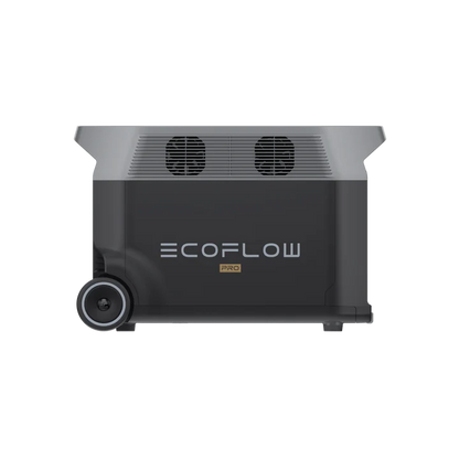 A black EcoFlow portable power station with two left-side wheels, top ventilation fans, and the EcoFlow logo on the front—ideal for home backup with reliable LFP battery technology.