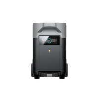 An EcoFlow black portable power station with digital display showing battery level and numbers, compatible with the EcoFlow Smart Generator, pictured on a plain white background.