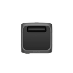 A compact, square black and gray EcoFlow device with a handle slot on top and X-Boost technology, featuring the EcoFlow branding on the front, is displayed against a plain green background.