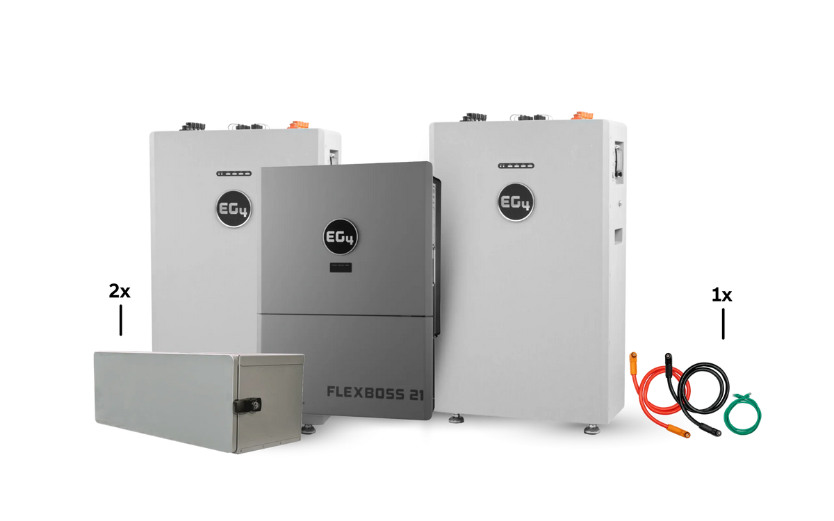 Two EG4 314Ah All-Weather batteries with one FlexBOSS21 inverter - 32kWh outdoor ESS