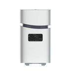 A white rectangular Mango Power home inverter with a black control panel featuring buttons and indicators on the front stands upright on short feet, designed for reliable home backup power, against a plain background.