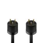 Two Mango Power black power plugs with three gold prongs each, shown side by side. Their cylindrical, ribbed design near the prongs makes them ideal for connecting 240V split-phase systems in reliable home backup setups.