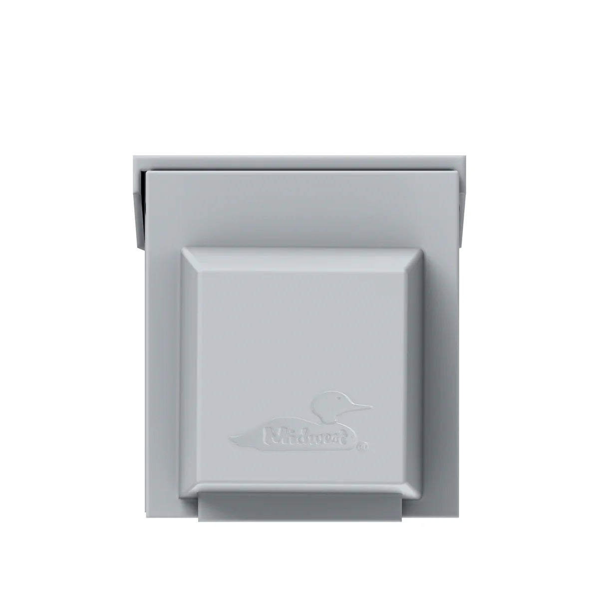 Gray plastic outdoor electrical outlet cover with a raised rectangular design and a duck logo on the front. Ideal for setting up your BLUETTI AC500 solar generator or any portable power station outdoors, the cover is closed and set against a white background.