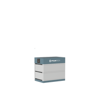 A gray and blue rectangular Pylontech high-voltage battery storage module, with a visible power port, displays modular flexibility against a plain white background.