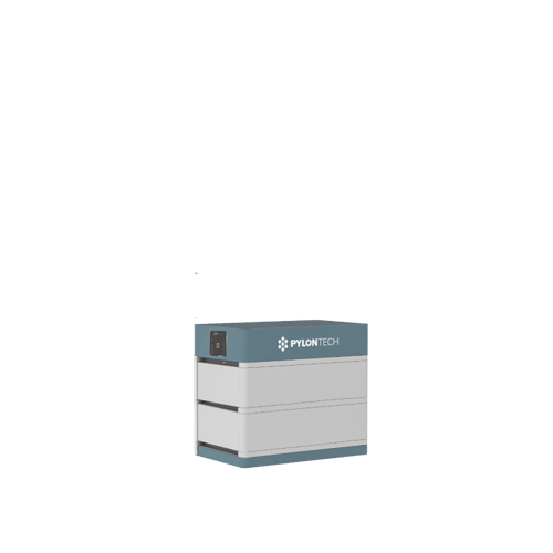 The Pylontech high voltage battery storage unit features a rectangular design with a grey body, blue top, and company logo, and provides modular flexibility for various energy needs.
