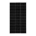 Rich Solar rectangular black solar panel with a white frame, featuring high efficiency photovoltaic cells in a grid pattern; ideal for off-grid use and shown isolated on a white background.