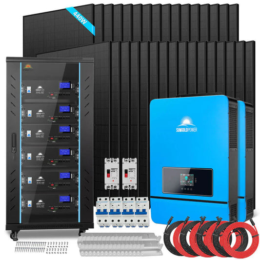 SUNGOLD POWER 20kW Off Grid Solar Kit 48VDC LiFePO4 30.72kWh Lithium Battery 32 x 440 Watts Solar Panels SGR-20K30E