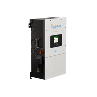 A Sol-Ark 12K hybrid inverter featuring a digital display and side-mounted cooling fans, designed for solar energy systems, is shown against a plain background.