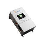 A rectangular silver device with digital display, labeled Sol-Ark, featuring side buttons and ports, used as a hybrid inverter for solar energy management like the Sol-Ark 12K.