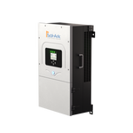 The Sol-Ark 12K hybrid inverter by Sol-Ark features a digital display and control buttons in a gray and black rectangular wall-mount casing, ideal for efficient solar energy management.