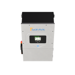 Front view of a Sol-Ark hybrid inverter with digital display, branded logo, and control buttons, designed for advanced solar energy systems.