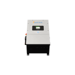 The Sol-Ark 12K Hybrid Inverter, branded with Sol-Ark, features a digital display and control buttons on the front panel and a DC transformerless design for solar energy systems, shown against a plain white background.