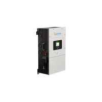 The Sol-Ark 12K Hybrid Inverter features a digital display, front control buttons, DC transformerless design, and EMP protection—ideal for energy systems. Shown isolated on a white background.