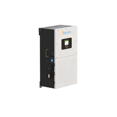 The Sol-Ark inverter, with a rectangular design featuring a display and control buttons on the front, is battery agnostic for solar energy systems and supports remote access for convenient monitoring and control.