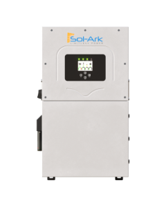 A white Sol-Ark power inverter with a small digital display and buttons on the front panel, designed for solar energy systems, is shown against a plain background. There are no important SEO keywords present in the provided product description.